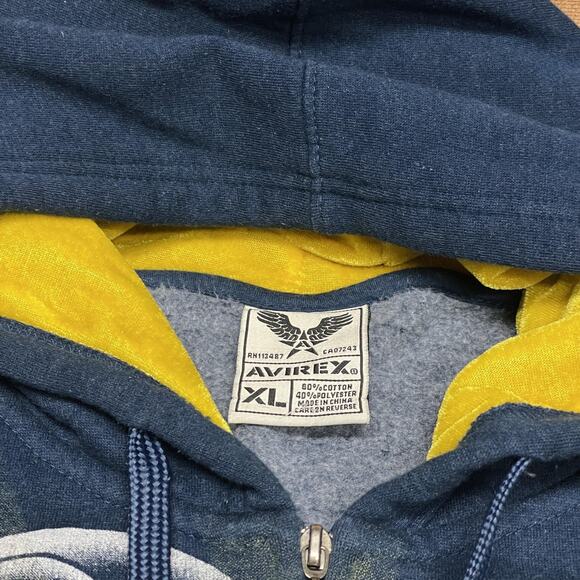 Avirex Hoodie Mens XL Blue Full Zip Graphic Eagle Rose Rhinestone Embellished - Picture 9 of 14